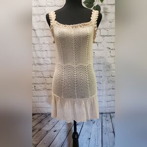 Tan Crochet Knitted Sleeveless Square Neck Sundress